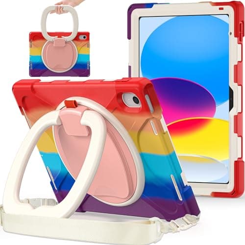 RRXYHK Case for for iPad 10th Generation Case 10.9 Inch 2022, Shockproof Sturdy Cover 360 Rotating Kickstand,Hand/Shoulder Strap Tablet Heavy Duty Case for iPad 10th Gen 2022 Released(Dazzle Red)