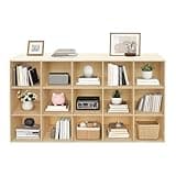 piiyayca 15-Cube Storage Shelf Bookcase, Floor 3-Tier Solid Wood Open Bookshelf for Home Office, Display Cabinet with 15 Compartments for Living Room Study Coffee Shop Log Color