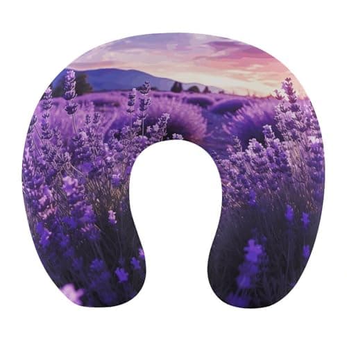 TESBNDDJ Purple Lavender U-Shaped Neck Pillow,Portable Pillow Support with Zipper,Portable Pillow for Chin & Neck Support Memory Foam Neck Pillow,for Airplane,Car,Traveling,Office Or Home Use