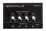 Rockville RHPA4 4-Channel Headphone Amplifier, Stereo/Mono Switch, Dual 1/4" and 3.5mm Outputs per Channel, USB Power, for Studio and Podcast Monitoring