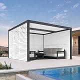 PURPLE LEAF 12' x 12' Outdoor Louvered Pergola with Side Shades Aluminum Pergola with Hidden Drainage System Patio Hardtop Small Pergolas for Deck Porch Garden, 1 Long Side and 2 Short Sides