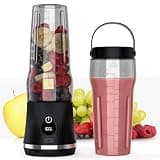 Portable Blender for Smoothies & Shakes, 17oz Personal Blender with 6 Stainless Steel Blades, USB-C Rechargeable, LED Display, Compact Travel Juicer with Extra Lid for Gym, Office & On-the-Go, Black