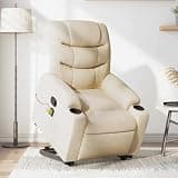 HBFDSFG Power Lift Recliner Chair for Elderly with Massage, Cream Fabric Manual Reclining Chair with Footrest, Stand Up Massage Recliner with 6 Vibration Points and Cup Holders