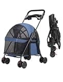 Outdoor Travel Pet Folding Stroller,Dog Cat Cage Strollers with Cup Holder,Breathable and Visible Mesh for Medium Small Dogs(Gray)