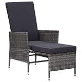 Reclining Patio Chair with Built-in Footrest, PE Rattan Armchair with Powder-Coated Steel Frame, Gray Outdoor Chair for Patio Relaxation