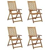 GFMGUEMV Folding Outdoor Chairs with Adjustable Backrest, Garden Reclining Chairs Set of 4 Featuring Solid Acacia Wood Frame and Polyester Cushion