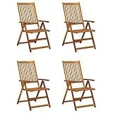 GFMGUEMV Folding Outdoor Chairs with Adjustable Backrest, Garden Reclining Chairs Set of 4 Featuring Solid Acacia Wood Frame and Polyester Cushion