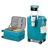 Hanke 20 Inch Expandable Carry On Luggage with Cup Holder 22x14x9 Airline Approved, Top Opening Hard Shell Suitcases with Wheels, Carry-On Travel Suitcase Trunk Luggage with Lock, Caribbean Blue