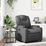 KHNLGFR Grey Faux Leather Manual Recliner Chair with Cup Holders and Side Pocket, 135-Degree Tilt Reclining Armchair with Thick Padded Seat and Wood-Metal Frame