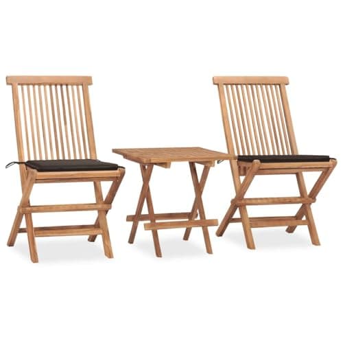 ROMHZKS Patio Dining Set Set of 2 Teak, Taupe Teak Wood, Polyester Garden Seating Ensemble for Outdoor Garden