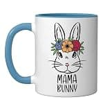 Mama Bunny Easter Bunny Happy Rabbit Costume for Easter Day Ceramic Mug, Blue/White, 11oz