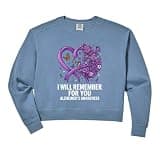 Womens Purple Squad Alzheimer Awareness Ribbon Support Team Comfort Colors Crop Sweatshirt