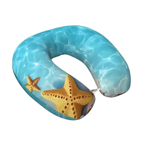 Fuzquwu Coral and Seashell On The Beach Pattern Neck Pillow for Traveling Airplane,Pure Memory Foam U-Shaped Neck Pillows for Flight Headrest Sleep