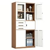 YKHTBDL Steel File Cabinet with Adjustable Shelves,Metal Storage Cabinet with Locking Doors and Drawers for Home Office, Garage and Warehouse Brown White G