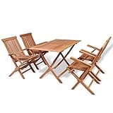 WRJENFSC 5 Piece Folding Teak Patio Dining Set, Solid Wood Outdoor Furniture with 47 Inch Rectangular Table and 4 Chairs for Garden, Backyard, Deck, and Al Fresco Dining