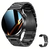 LAKEYLOYI Smart Watches Men Women, Bluetooth Calls, Heart Rate Sleep Monitor,IP67 Waterproof Fitness Tracker, Black Stainless Steel Watches for Android & iOS (C-Black)