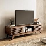 AODK 59" TV Stand for 55"/60"/65" TVs, Mid-Century Modern Fluted Entertainment Center with Sliding Doors, Storage Cabinets & Media Console Table, Living Room & Bedroom, Walnut