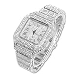 Halukakah Diamonds Gold Watch Iced Out, Men's Platinum White Gold Plated Quartz Wristband 9.5" Square Dial, Comes with Gift Box