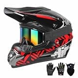 SPARK DOT Certified Youth Motocross Helmet Kids Dirt Bike Helmets - Full Face, Lightweight & Breathable for Off-Road E-Bike BMX MX ATV (with Gloves Goggles Mask) 4Pcs Set (1 Red, Large)