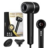 Hair Dryer,160000RPM High Speed Blow Dryer,Negative Ionic Care Hair Dryer,Fast Drying Less Heat Damage Blow Dryer,Thermo-Control Low Noise with Diffuser (Black, Smoothing Brush)