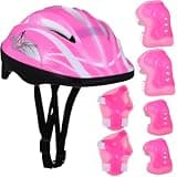 Kids Helmet with Sports Protective Gear Set: Toddler Knee Elbow Pads Wrist Guards Adjustable Helmet for Ages 3-8 Girls Cycling Skateboard Roller Skating Scooter (Pink)