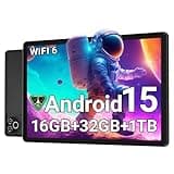 Android 15 Tablet 10 Inch, 16GB RAM 32GB ROM 1TB Expandable, Fast WiFi 6 & BT 5.4 Tablets 5-Core, HD IPS Touchscreen, 8H+ Battery, Dual Camera Portable Tablet for Kids & Adults, Gift, Streaming