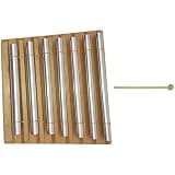 7 Tone Hand Chime, Metal Tubes on Beech Wood Base, Energy Sound Bar Percussion Instrument for Meditation, Yoga, Sound Therapy, Relaxation and Classroom Management, 6.6 in / 16.7 cm, Silver