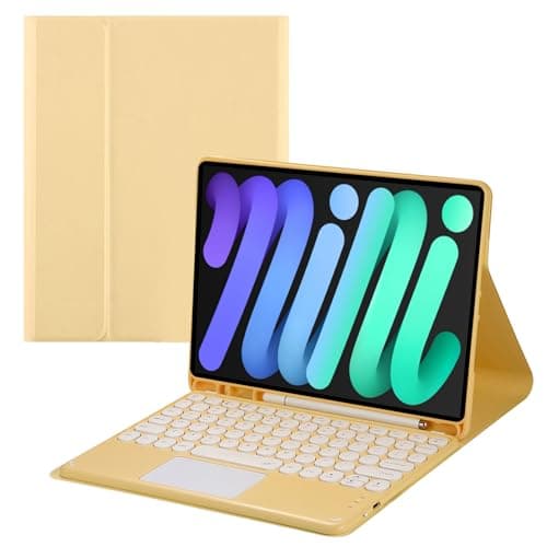 Touch Keyboard Case for iPad mini 7 (A17 Pro, 7th Gen) 2024 / iPad mini 6th 8.3 Inch - Soft TPU Cover with Detachable Bluetooth Touch Keyboard (Yellow)