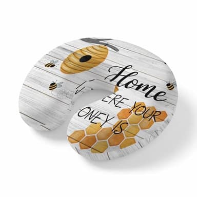 VXVKT FSEAE Watercolor Bee Honey on Wood Board Travel Pillow,U Shaped Ergonomic Neck Pillows Retro Farm Plank Memory Foam Portable Neck and Head Support Cushion for Airplane Car Home Office Sleeping