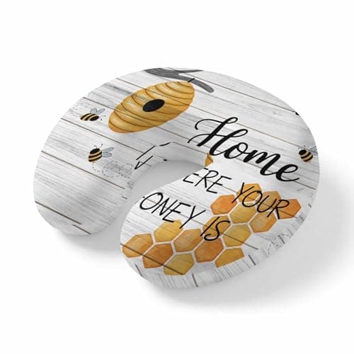 VXVKT FSEAE Watercolor Bee Honey on Wood Board Travel Pillow,U Shaped Ergonomic Neck Pillows Retro Farm Plank Memory Foam Portable Neck and Head Support Cushion for Airplane Car Home Office Sleeping