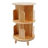 HZOPUTLH 2 Tier Rotating Bookshelf, Pine Wood Freestanding Organizer for Kid Nursery