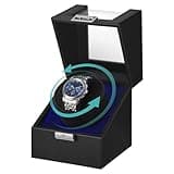 SONGMICS Automatic Single Watch Winder Box with Quiet Motor, for Automatic Watches, with LED Light, Adjustable Pillow, Lock, 4 Winding Settings, Includes a USB-C Charging Cable, Black UJWB030B01