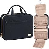 NISHEL Travel Toiletry Bag for women, Portable Hanging Organizer for Family-Sized Shampoo, Conditioner, Brushes Set, Makeup Accessories, Extra Large Size, Black
