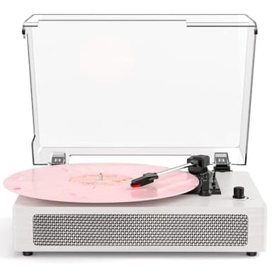 Vinyl Record Player White Wood 3-Speed Turntable with Built-in Speakers, Bluetooth Input, Retro Turntable with Auto Stop, RCA/AUX/Headphone Jack Record Player for Home Decor & Beginners