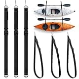 Kayak Hanging Straps for Storage 440lb Capacity 74" Nylon Straps with Carabiner Space Saving for Indoor Outdoor Snowboard Surfboard Paddle Garage Storage Accessories(4 Pcs,Black)