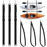 Kayak Hanging Straps for Storage 440lb Capacity 74" Nylon Straps with Carabiner Space Saving for Indoor Outdoor Snowboard Surfboard Paddle Garage Storage Accessories(4 Pcs,Black)