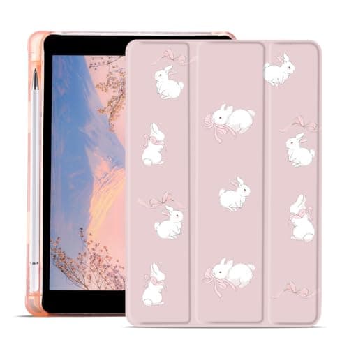 AdorableWhimsy Cute Animal Case for iPad Air 13 Inch M3/M2(2025/2024) Bow Bunny Aesthetic Design Leather Protective Case Foldable Soft Back Cover with Pencil Holder