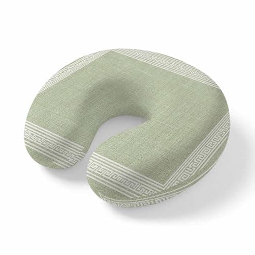 ZRNLTDGHK Neck Pillow Sage Green Linen Burlap Key Travel Pillow Memory Foam U Shaped Pillows, Abstract Greek Inspired Texture Travel Neck Pillows for Airplane Car Office Home Sleeping Rest