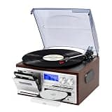Retro Style 9 in 1 Turntable Record Player with Bluetooth, CD Cassette Player, USB SD Playback, AM FM Radio and Built-in Speakers for Cozy Home Audio