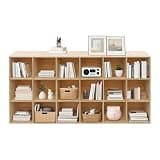 fufieae 18-Cube Solid Wood Storage Organizer Bookcase, 70.9" Wide 3-Tier Floor Standing Display Shelf with 11.8" Cube Compartments & Rounded Corners, for Living Room/Bedroom/Office, Log Color