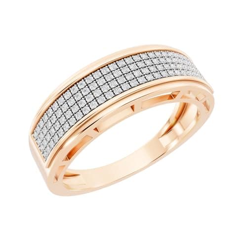Dazzlingrock Collection 0.30 Cttw Round White Diamond Four Row Micro-Pave Men's Wedding Band in 10K Solid Rose Gold, Size 10