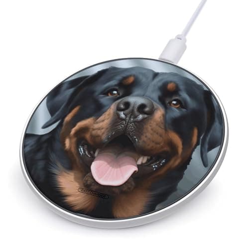 Rottweiler Dogs Tongue Head Wireless Charger Qi-Certified Fast Wireless Charging Pad with USB Cable Portable Charging Station Slim Charger Mat for Most Wireless Charging Smartphones