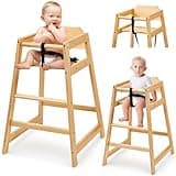 Neoflavie Wooden High Chairs for Babies and Toddlers, Restaurant-Style Stackable High Chair with Commercial Grade Solid Wood for Dining Table & Kitchen, Easy to Clean Baby Booster Seat -Natural
