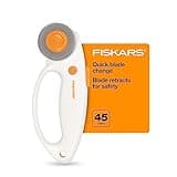 Fiskars 45mm Rotary Cutter for Fabric with Ergonomic Loop Grip, Premium Steel Rotary Fabric Cutter Blade for Precise Cuts, Arts and Crafts, Sewing Supplies and Quilting Tools