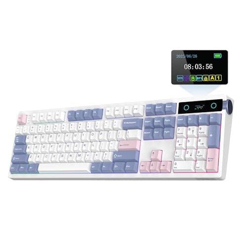 EPOMAKER TH108 PRO Full Size Mechanical Keyboard with Screen & Knob, Wireless Gaming Keyboard with 10000mAh, Creamy Gasket, Hot Swap, Custom Driver, RGB Backlight (White, Sea Salt Silent)