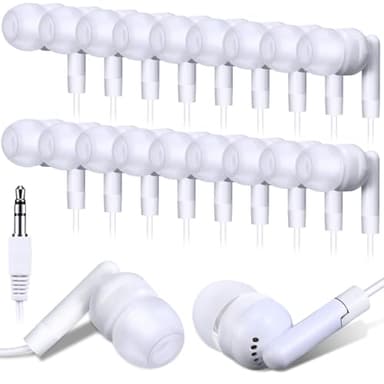 Kanayu 100 Pack Wired Earbuds Bulk for Classroom Ear Headphones Wired Basic Student Earbuds No Microphone with 3.5MM Jack for Class Laptop School Library, Individually Bagged (White)