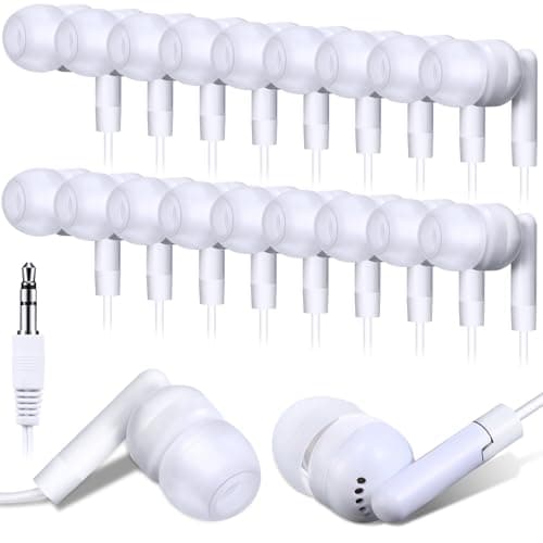 Kanayu 100 Pack Wired Earbuds Bulk for Classroom Ear Headphones Wired Basic Student Earbuds No Microphone with 3.5MM Jack for Class Laptop School Library, Individually Bagged (White)