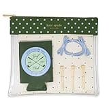 kate spade new york Outdoor Fun Golf Pouch Set, Clear Travel Pouch with Drink Hugger, 3 Wooden Golf Tees & 2 Hair Ties, Zipper Bag with Leatherette Trim (Lexington Dot)