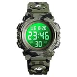 Dayllon Kids Digital Watch Boys Outdoor Sports 50M Waterproof Girls Watches Alarm Clock 12/24 H Stopwatch Calendar for Ages 3-15 Boy Girl Wristwatch Kids Gift,Army Green 1266 XS