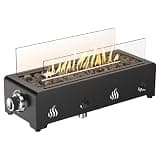 onlyfire 18 Inch Tabletop Gas Fire Pit, Outdoor Propane Fire Pit Bottom Mounted with Glass Wind Guard and Lava Rock, Rectangular Smokeless Fire Table Indoor Outdoor Fireplace